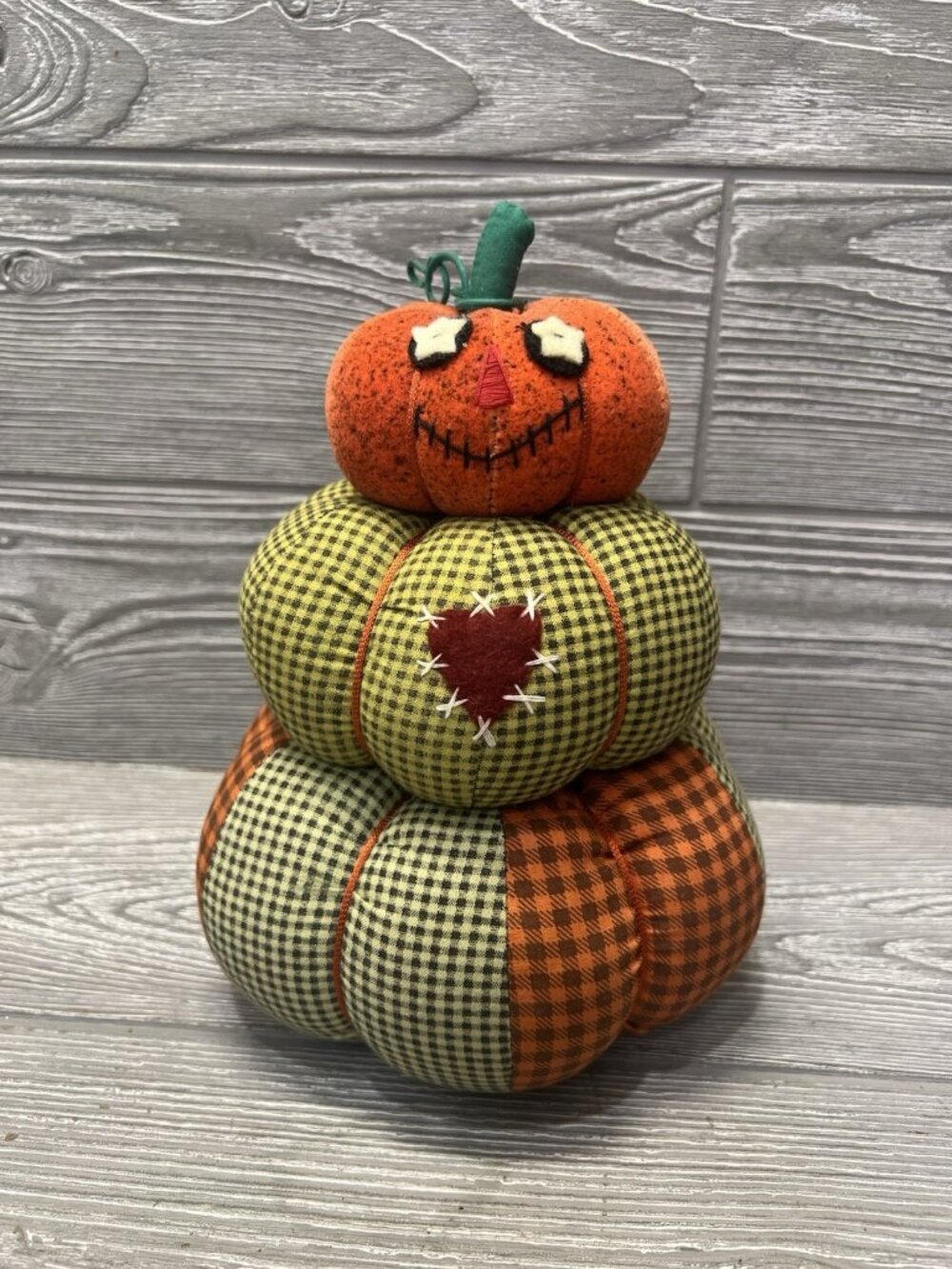 Stuffed Pumpkin Man Stack Cloth Rustic Halloween international Silver Co. 9”